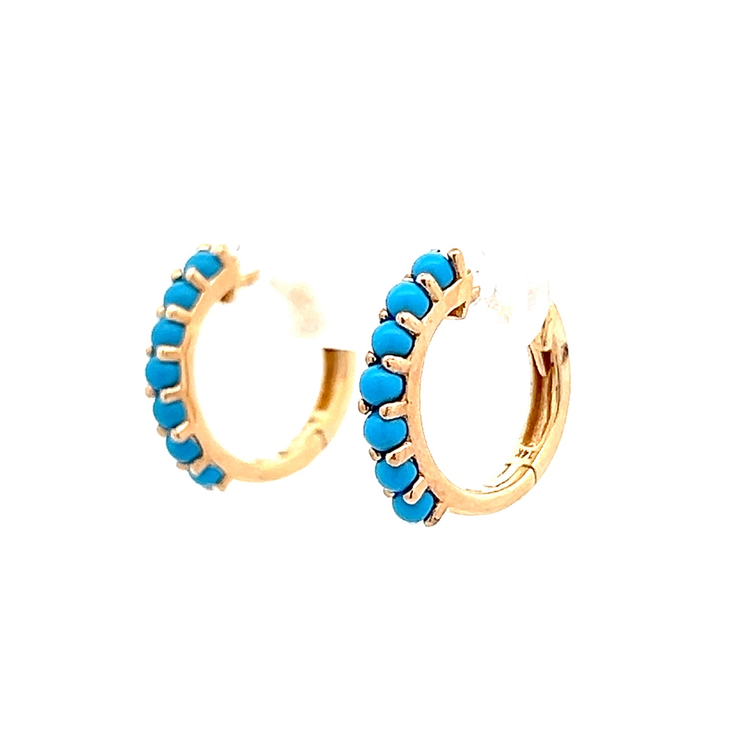 .55 Cabochon Turquoise Huggie Hoop Earrings in 14k