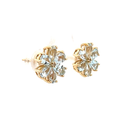 2.40 Floral Aquamarine Stud Earrings in 14k