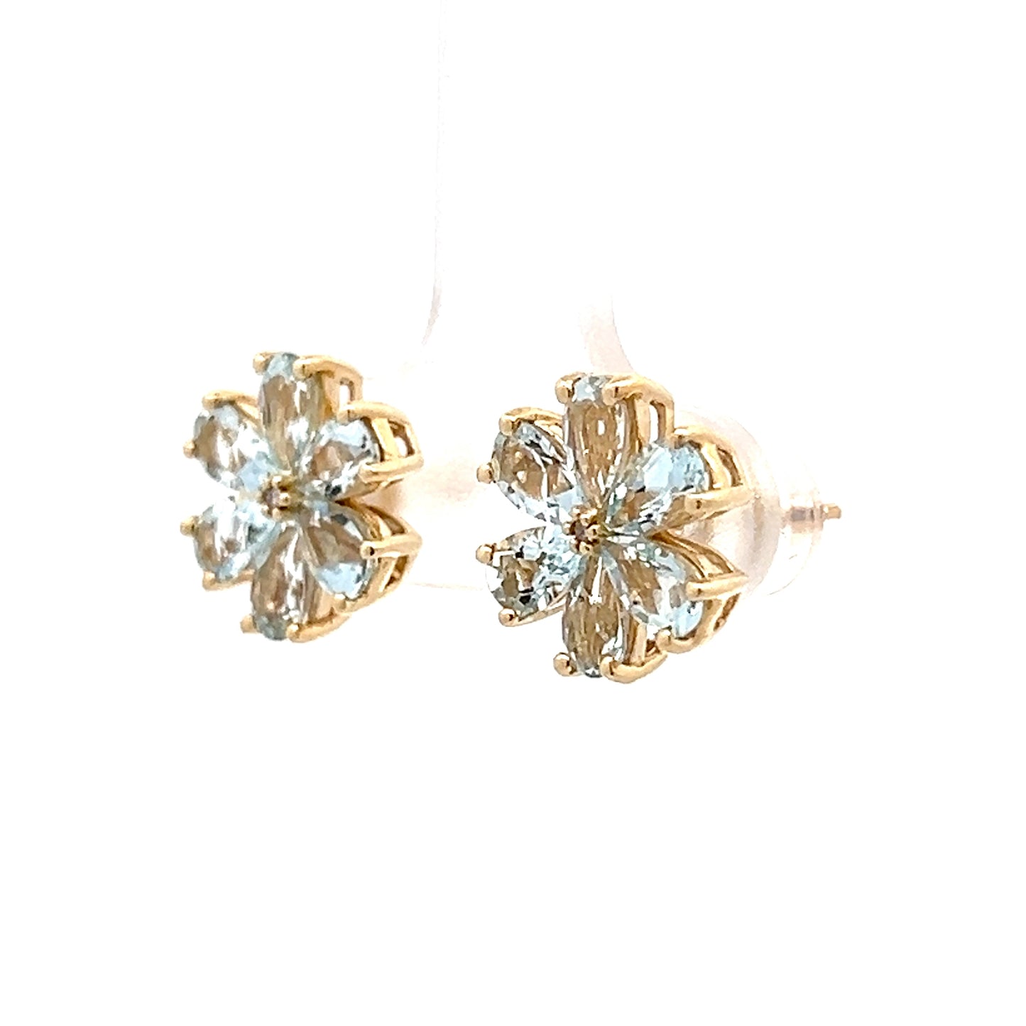 2.40 Floral Aquamarine Stud Earrings in 14k