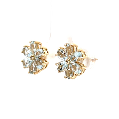 2.40 Floral Aquamarine Stud Earrings in 14k