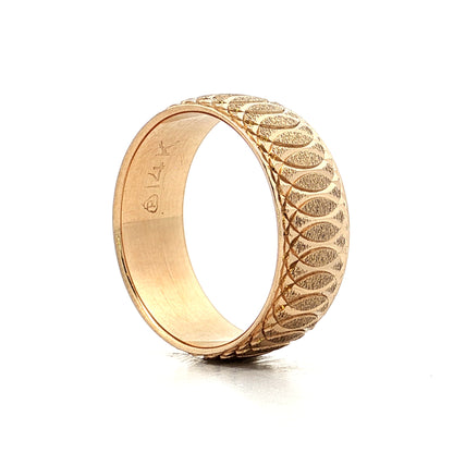 Mens Vintage Geometric Engraved Wedding Band 14k