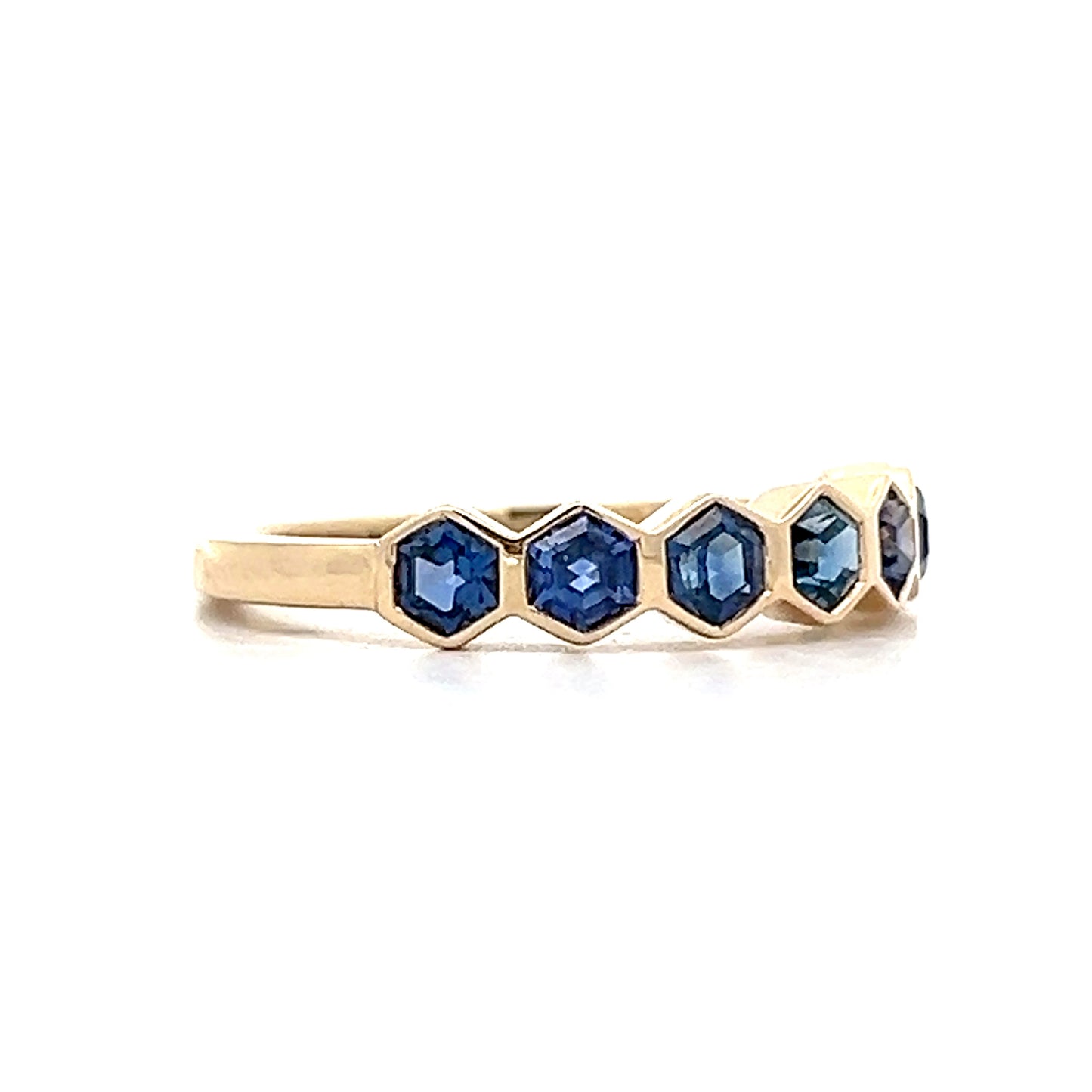 1.23 Hexagon Blue Sapphire Band in 14k Yellow Gold