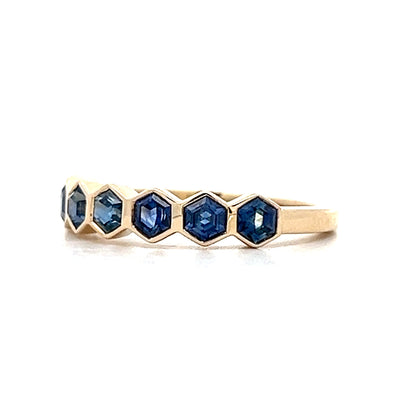 1.23 Hexagon Blue Sapphire Band in 14k Yellow Gold