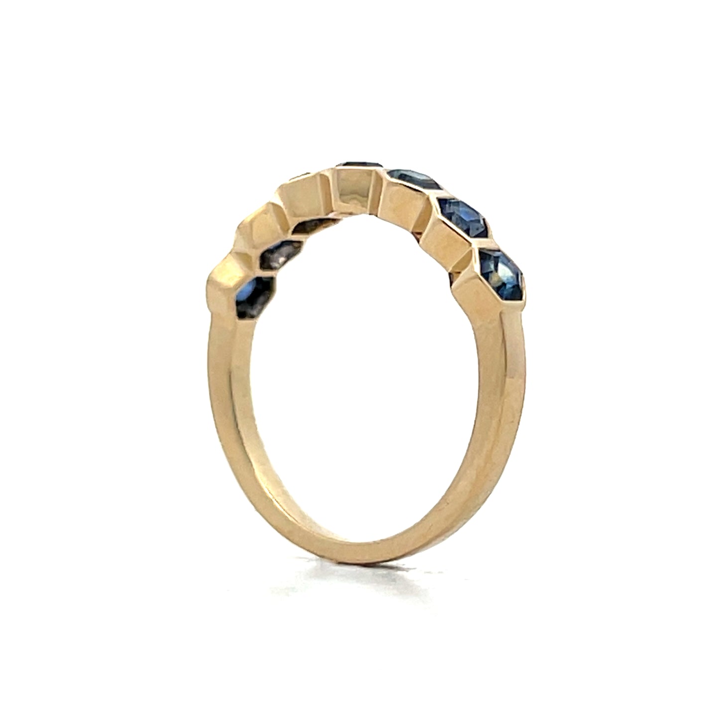 1.23 Hexagon Blue Sapphire Band in 14k Yellow Gold