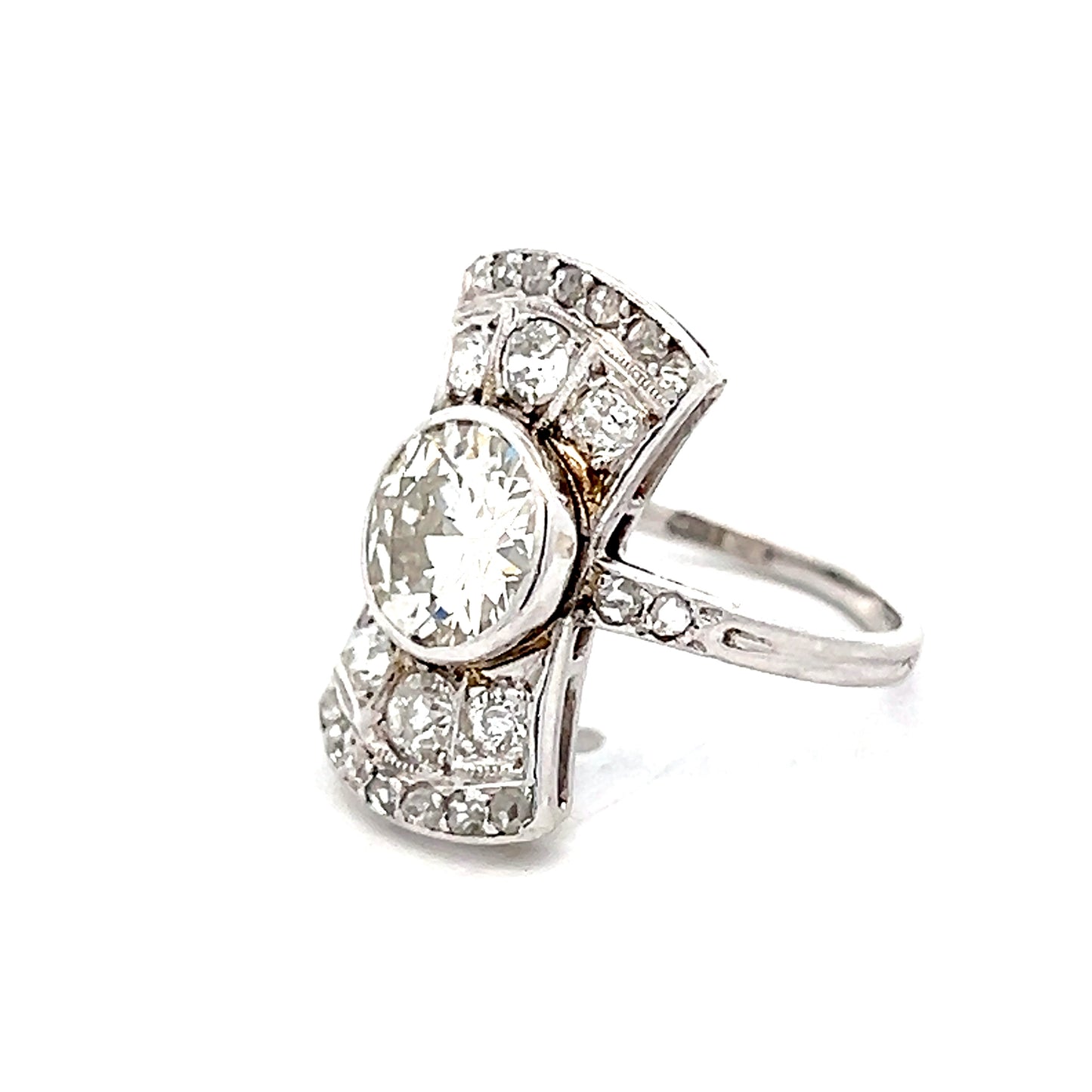 2.13 Antique Art Deco Diamond Cocktail Ring in 14k