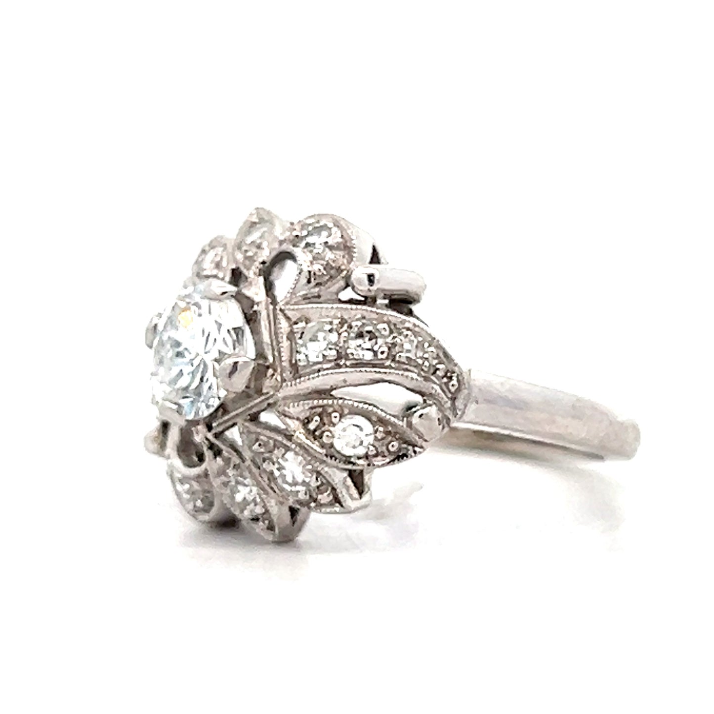 .70 Vintage Mid-Century Diamond Floral Cocktail Ring 14k