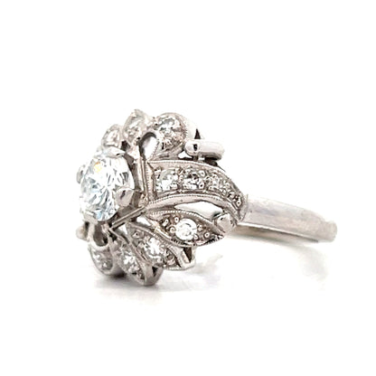 .70 Vintage Mid-Century Diamond Floral Cocktail Ring 14k