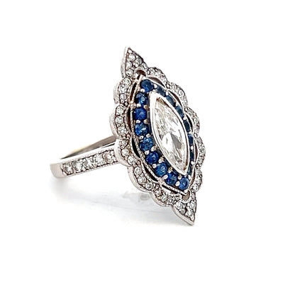 1.15 Marquise & Sapphire Navette Cocktail Ring 14k