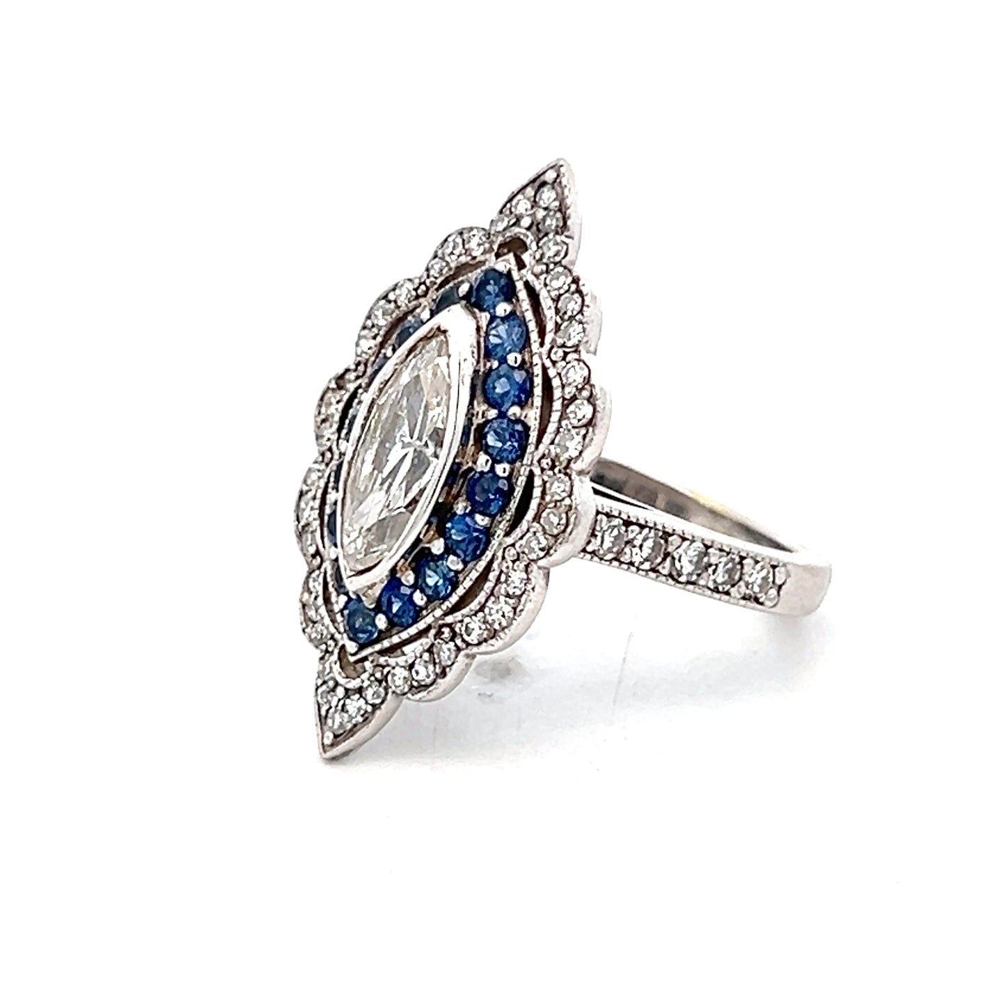 1.15 Marquise & Sapphire Navette Cocktail Ring 14k