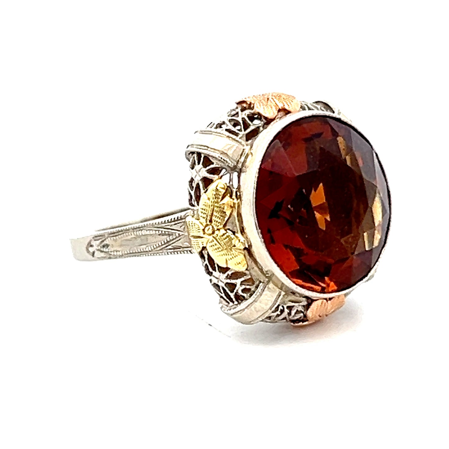 5.56 Antique Art Deco Citrine Cocktail Ring in 14k