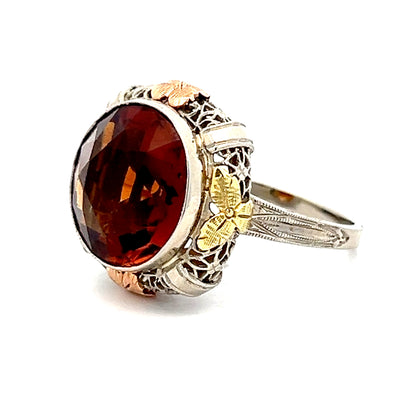 5.56 Antique Art Deco Citrine Cocktail Ring in 14k