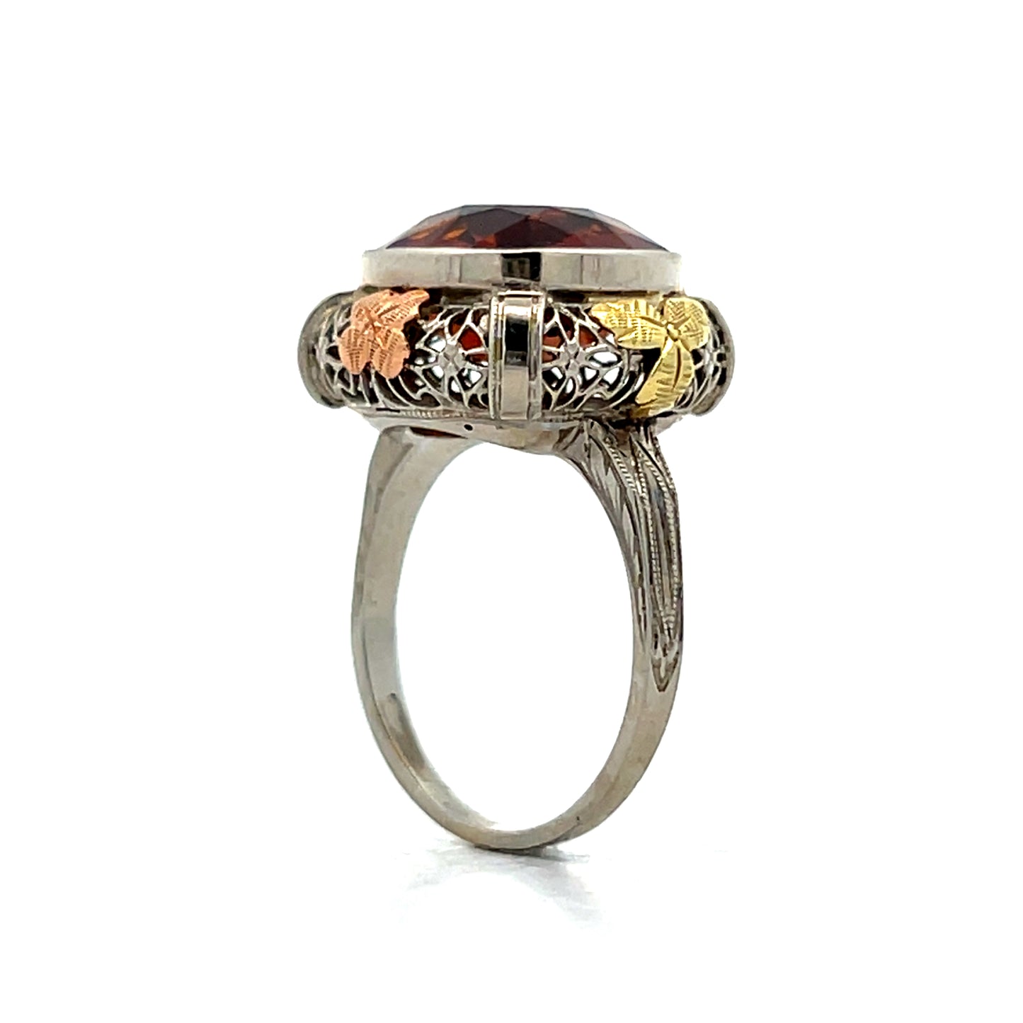 5.56 Antique Art Deco Citrine Cocktail Ring in 14k