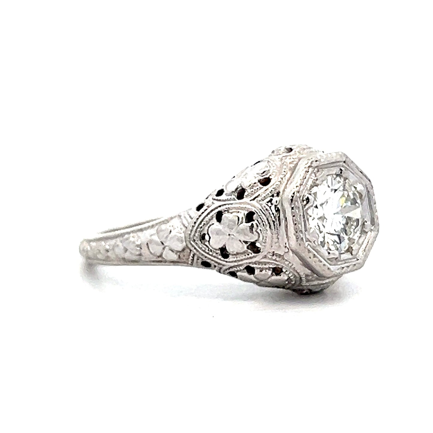 .85 Antique Art Deco Filigree Engagement Ring 18k
