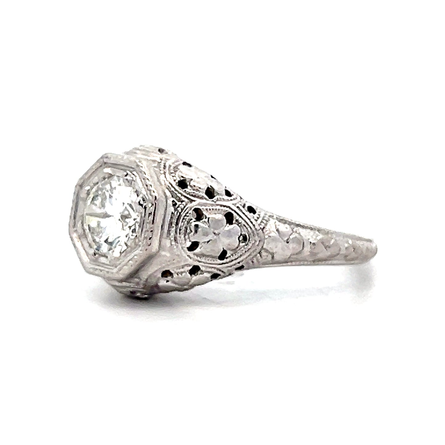 .85 Antique Art Deco Filigree Engagement Ring 18k
