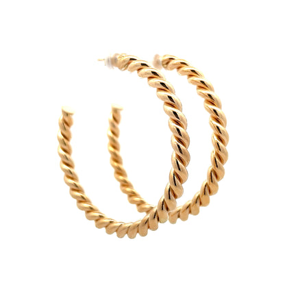 Twisted Rope Style Hoop Earrings in 14k Yellow Gold