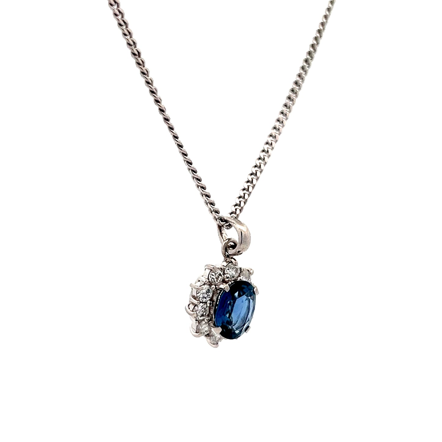 1.56 Blue Sapphire & Diamond Pendant Necklace in Platinum