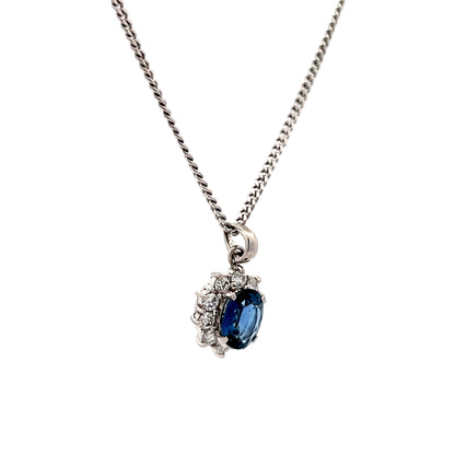 1.56 Blue Sapphire & Diamond Pendant Necklace in Platinum