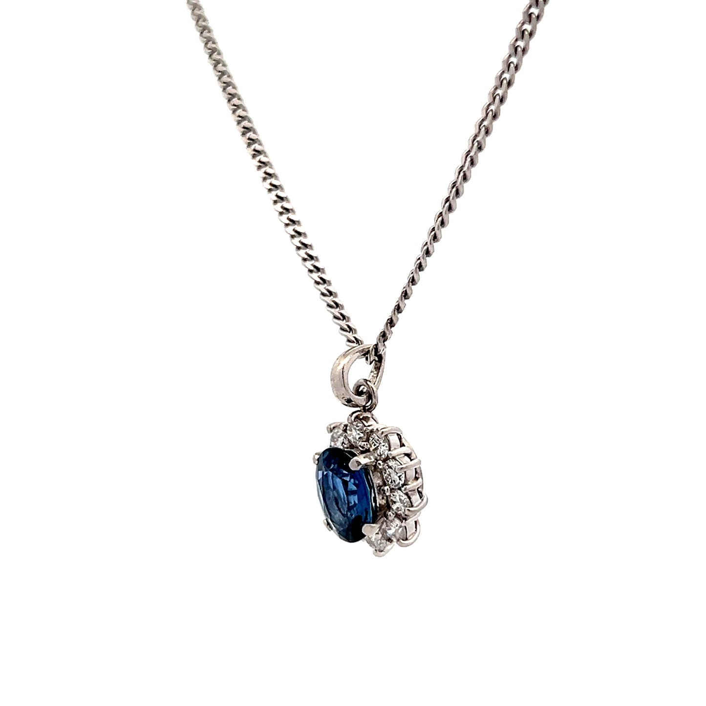 1.56 Blue Sapphire & Diamond Pendant Necklace in Platinum