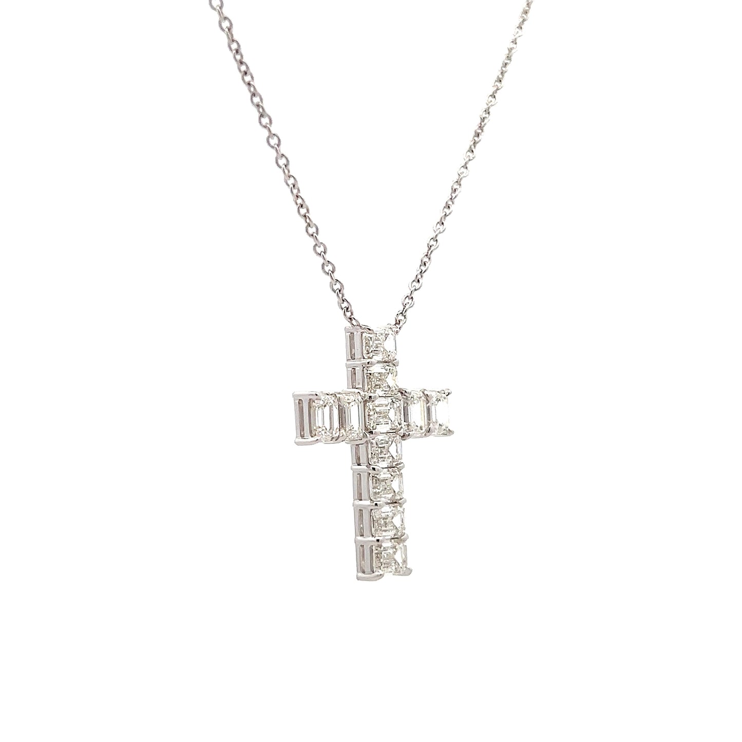 3.42 Emerald Cut Diamond Cross Pendant in 18k