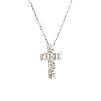 3.42 Emerald Cut Diamond Cross Pendant in 18k