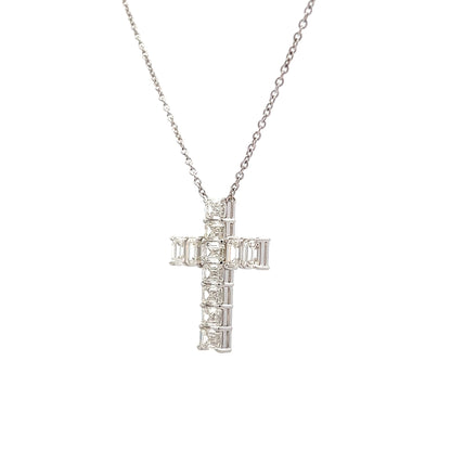 3.42 Emerald Cut Diamond Cross Pendant in 18k