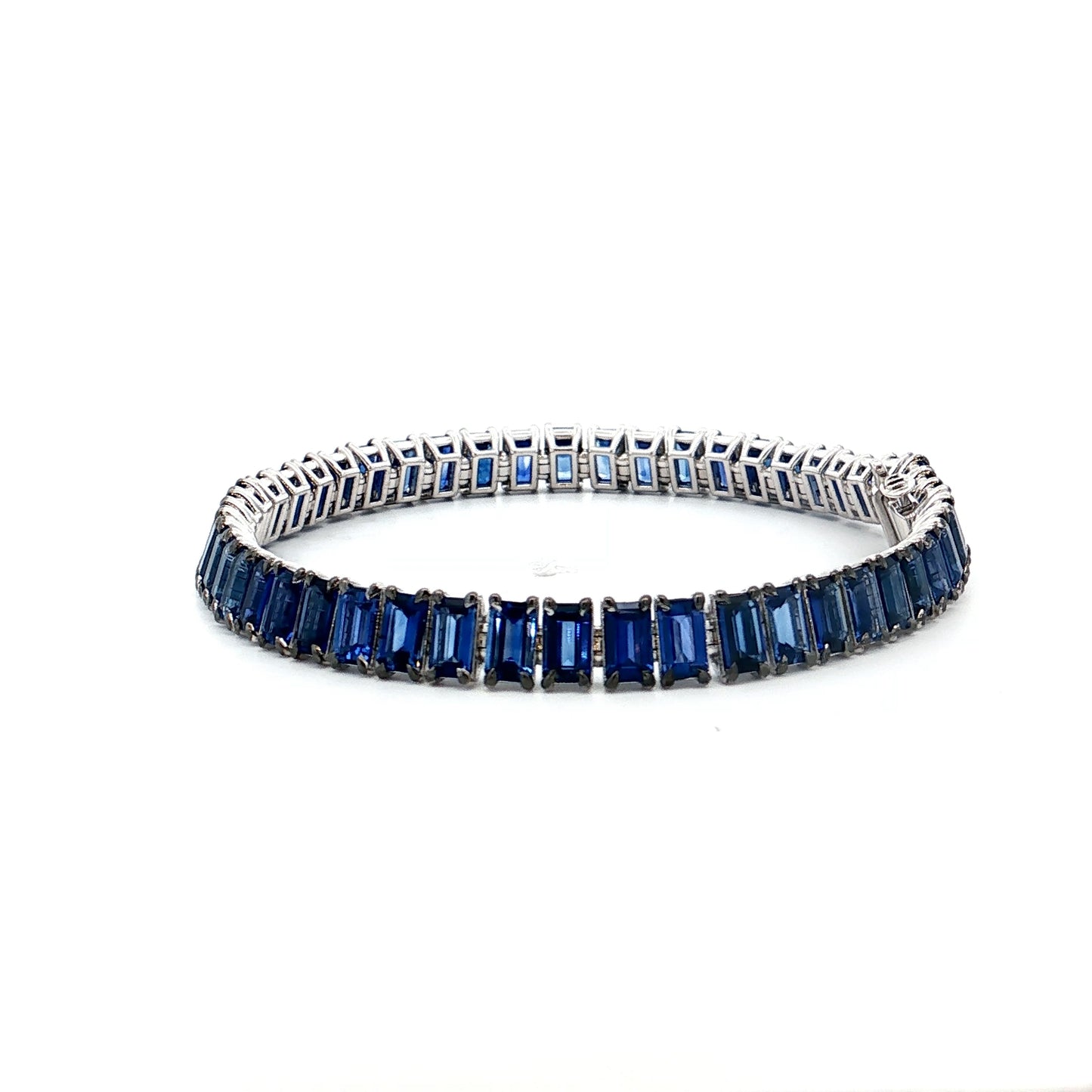 14.31 Emerald Cut Sapphire Tennis Bracelet in 18k