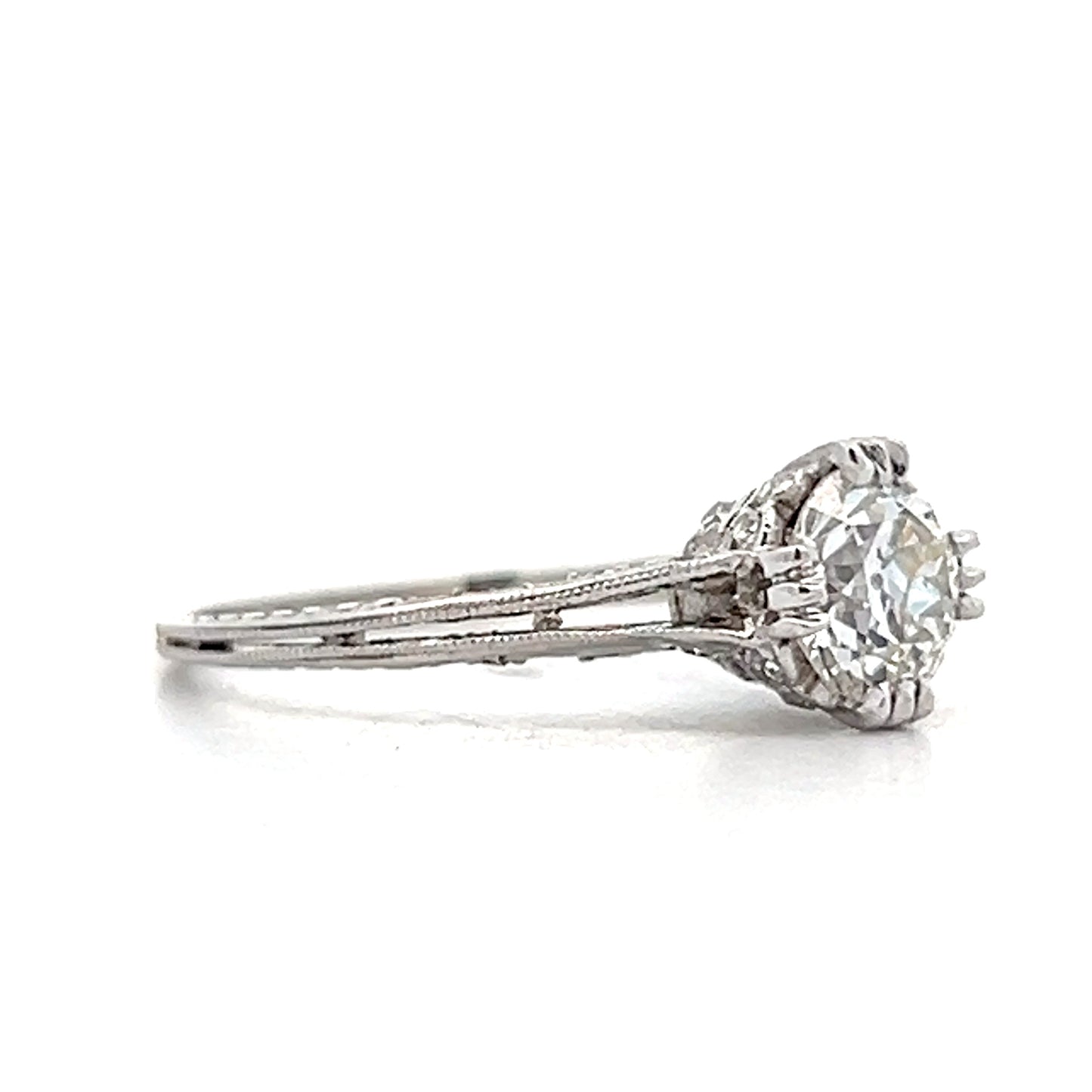 1.01 Vintage European Diamond Engagement Ring Platinum