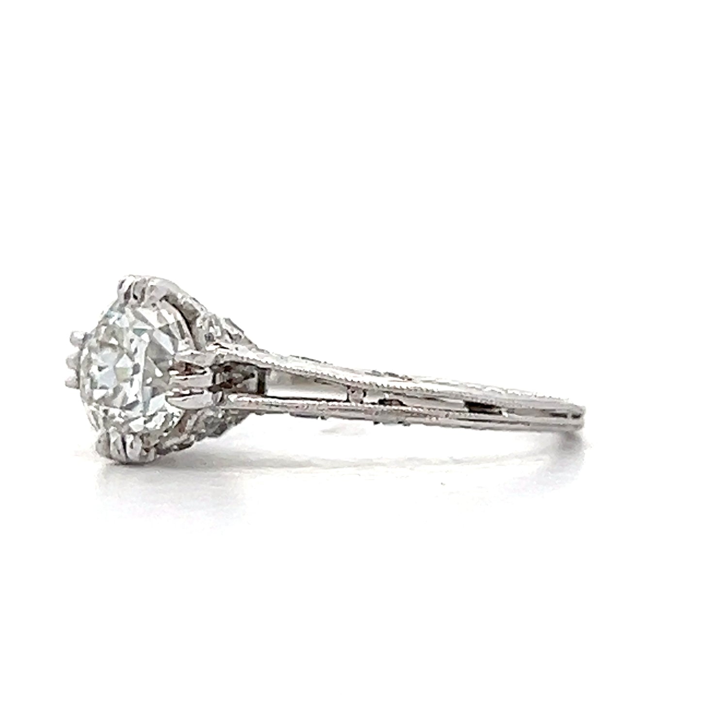 1.01 Vintage European Diamond Engagement Ring Platinum