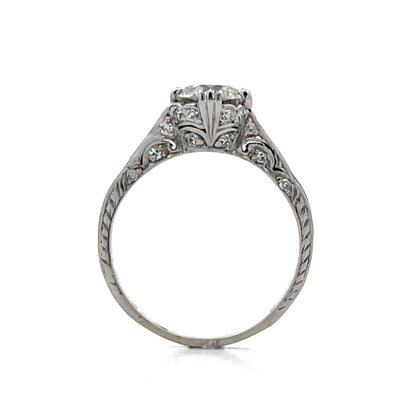 1.01 Vintage European Diamond Engagement Ring Platinum