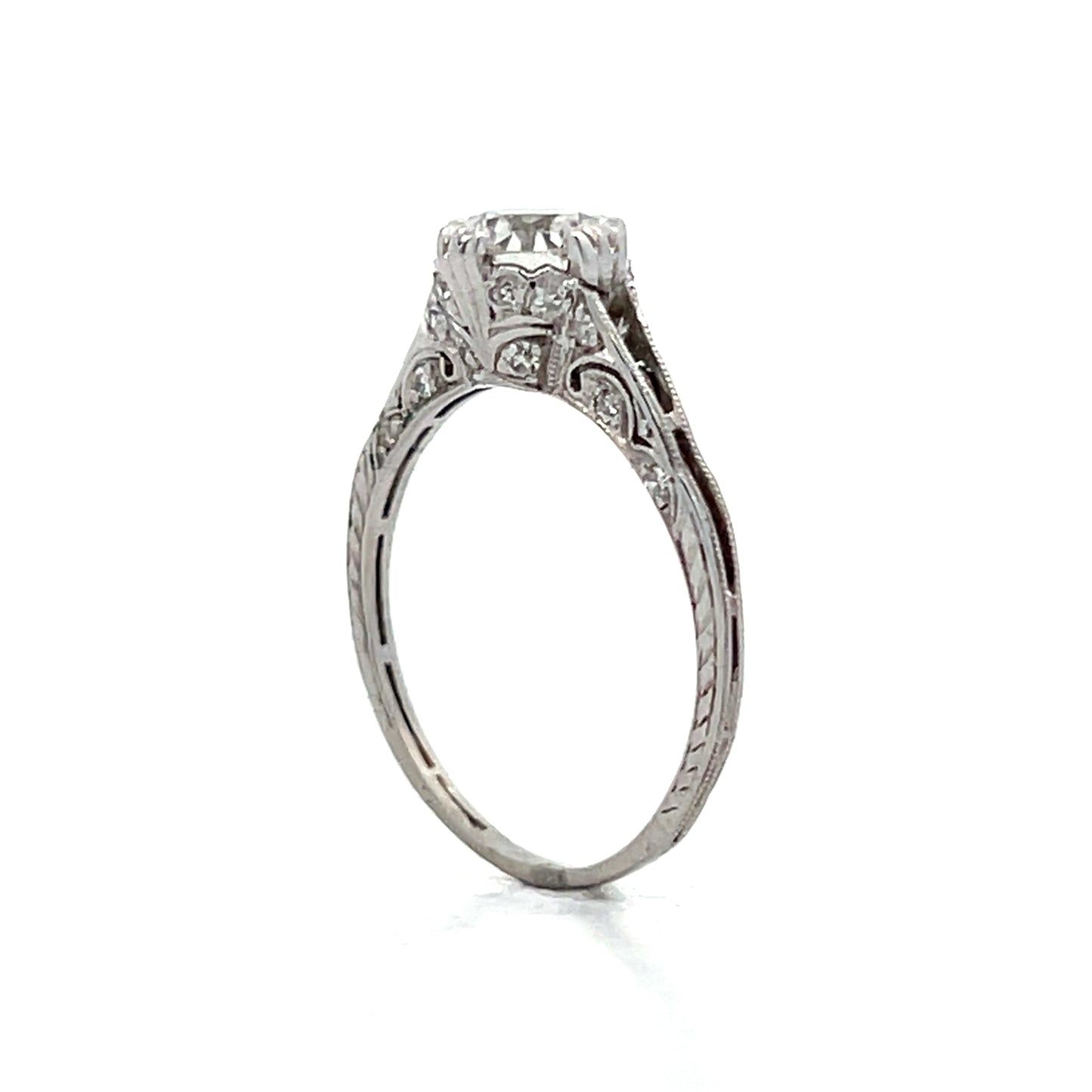 1.01 Vintage European Diamond Engagement Ring Platinum