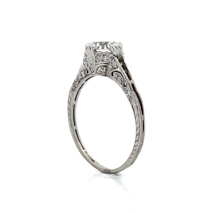 1.01 Vintage European Diamond Engagement Ring Platinum