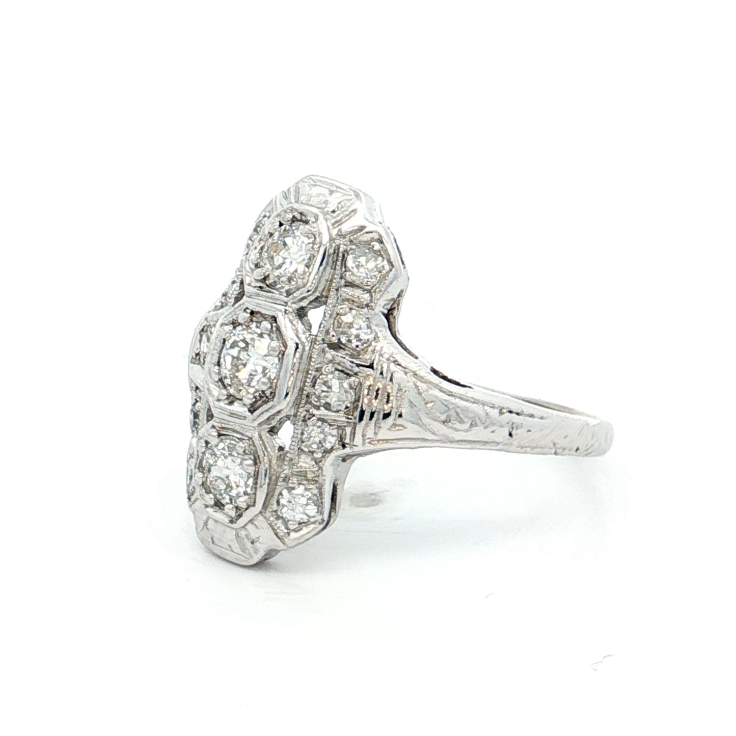 .42 Antique Deco Navette Cocktail Ring in 18k