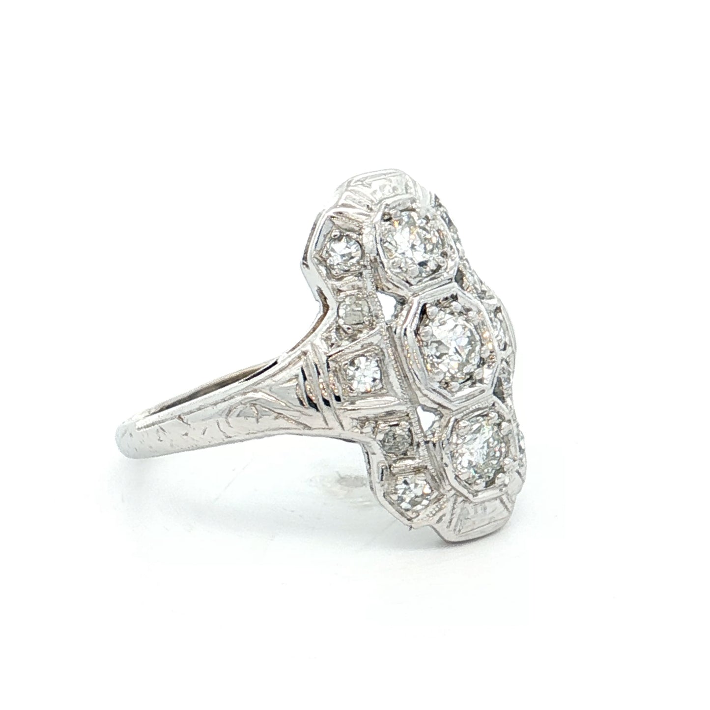 .42 Antique Deco Navette Cocktail Ring in 18k