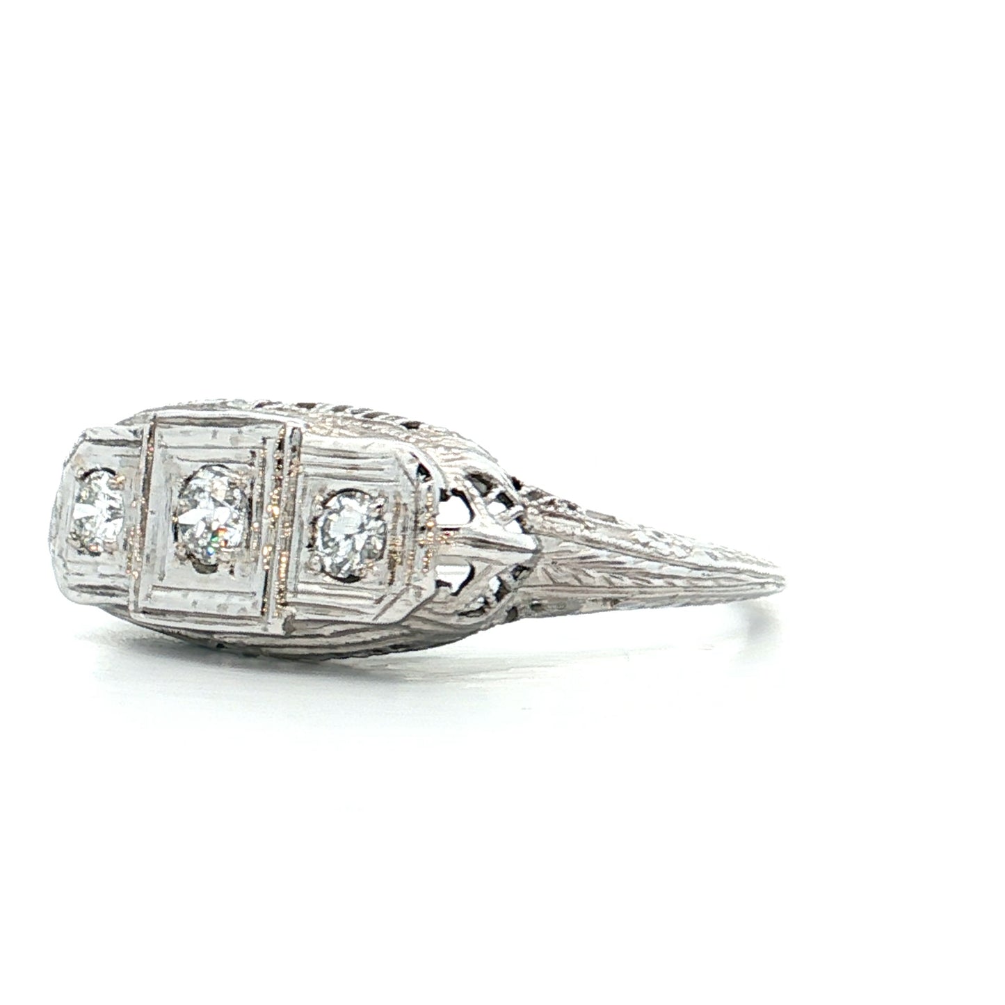 .14 Antique Deco Diamond Filigree Engagement Ring 18k