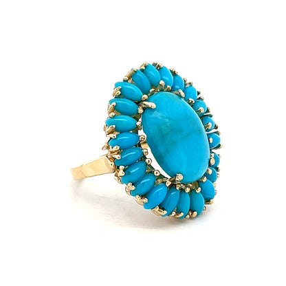 Vintage Mid-Century Turquoise Cocktail Ring in 14k