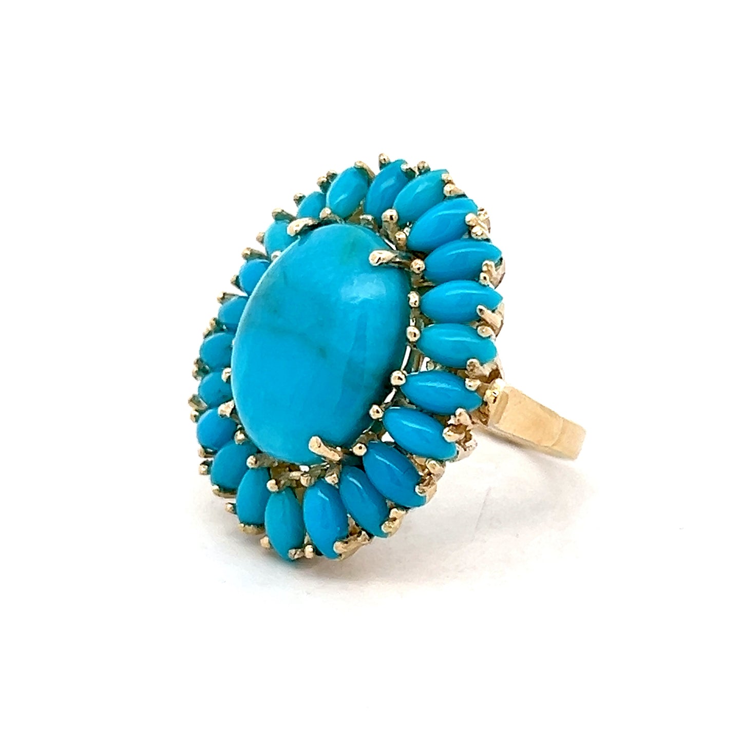Vintage Mid-Century Turquoise Cocktail Ring in 14k