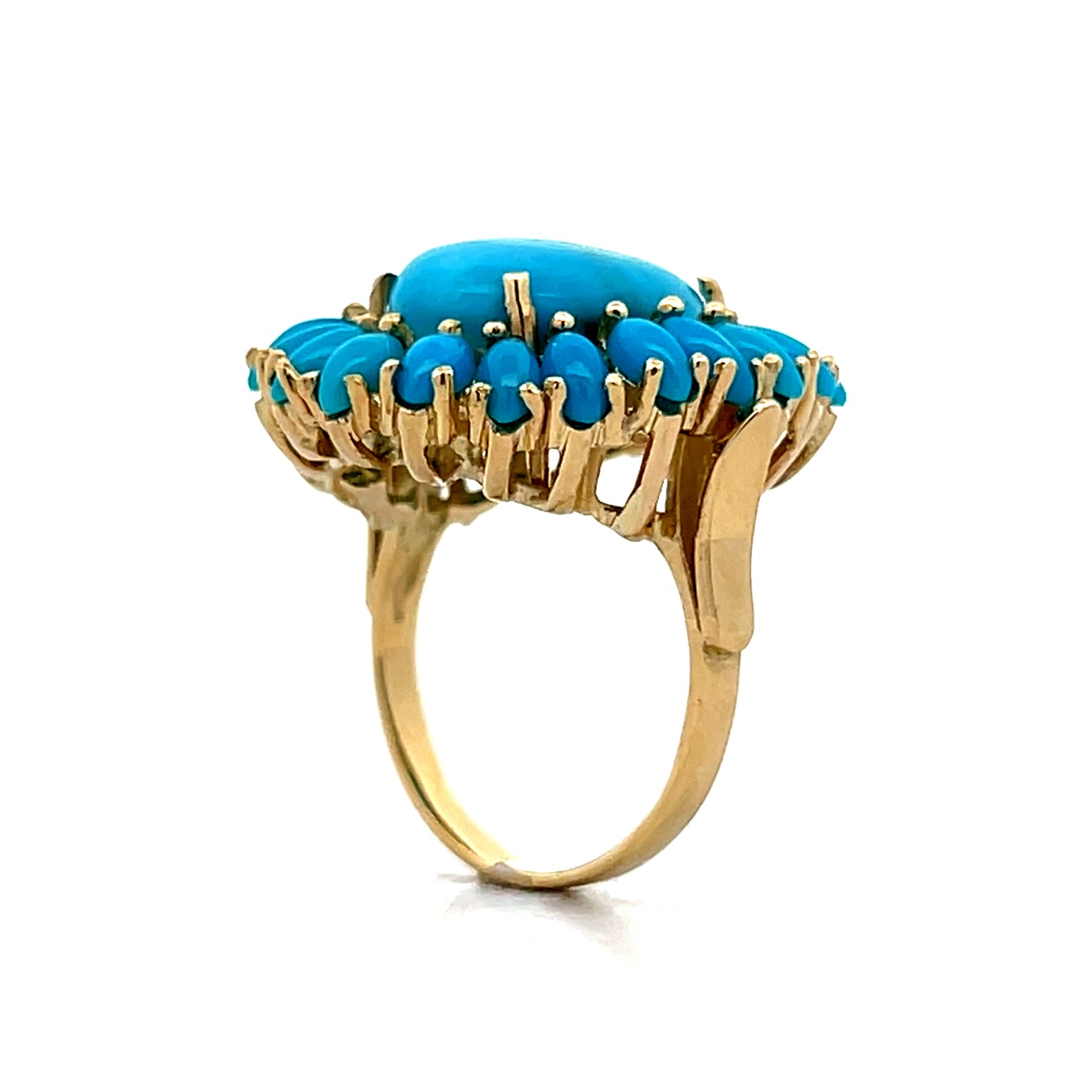 Vintage Mid-Century Turquoise Cocktail Ring in 14k