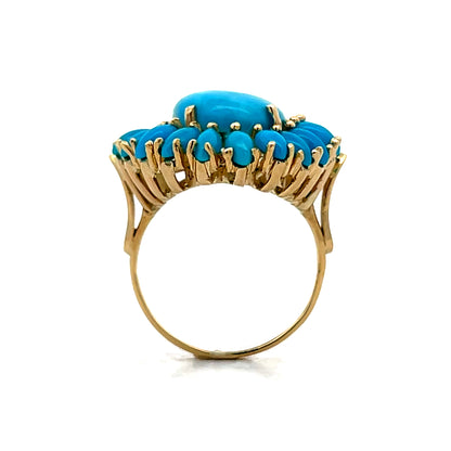 Vintage Mid-Century Turquoise Cocktail Ring in 14k