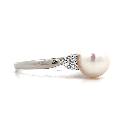 Pearl & Diamond Right Hand Ring in Platinum