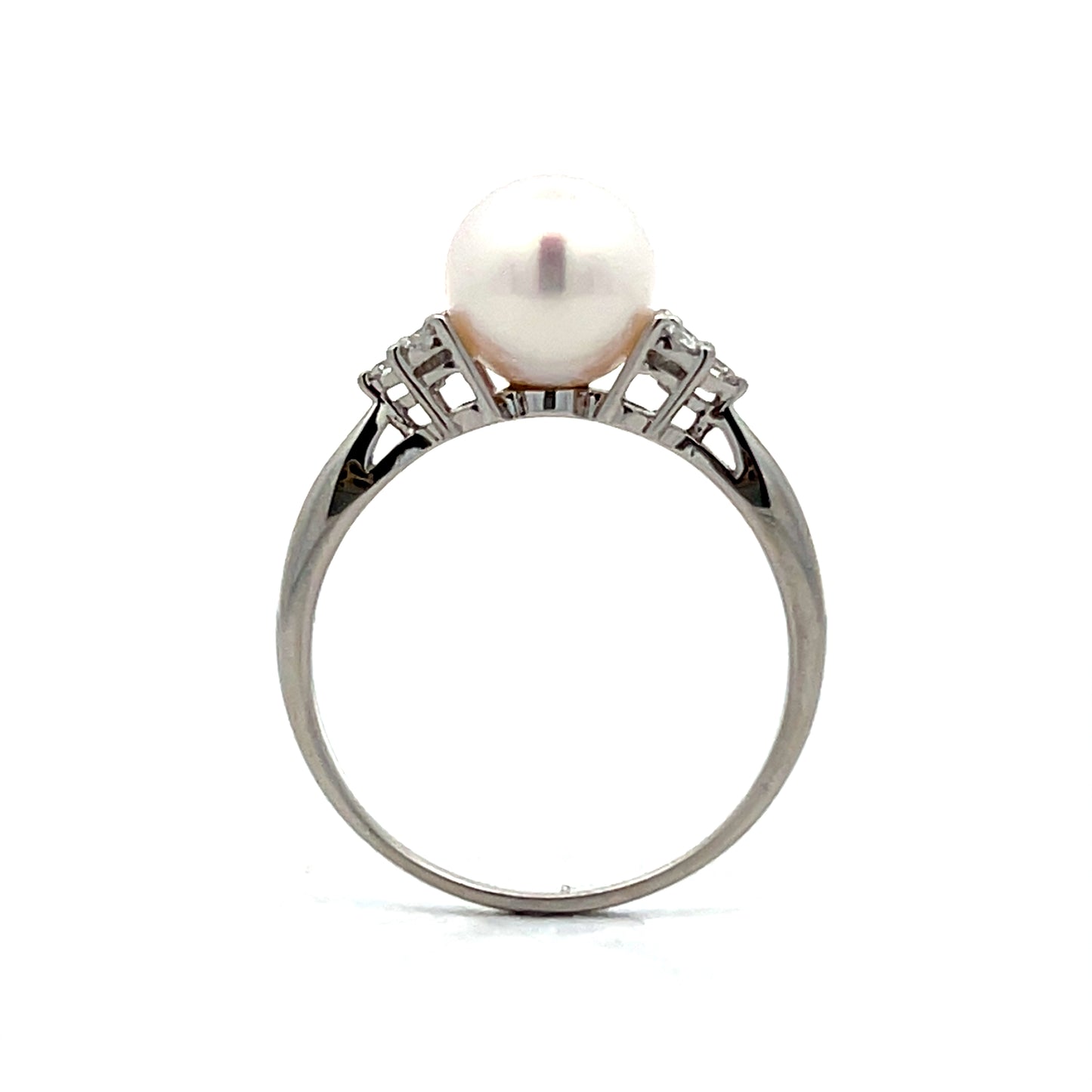 Pearl & Diamond Right Hand Ring in Platinum