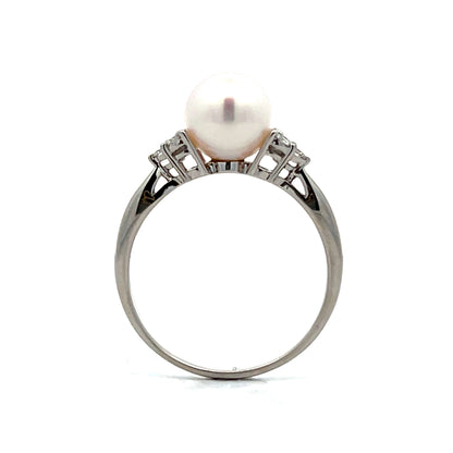 Pearl & Diamond Right Hand Ring in Platinum