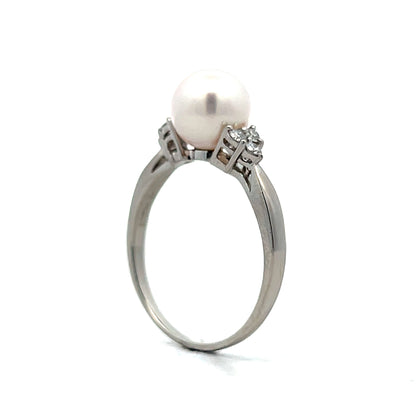 Pearl & Diamond Right Hand Ring in Platinum