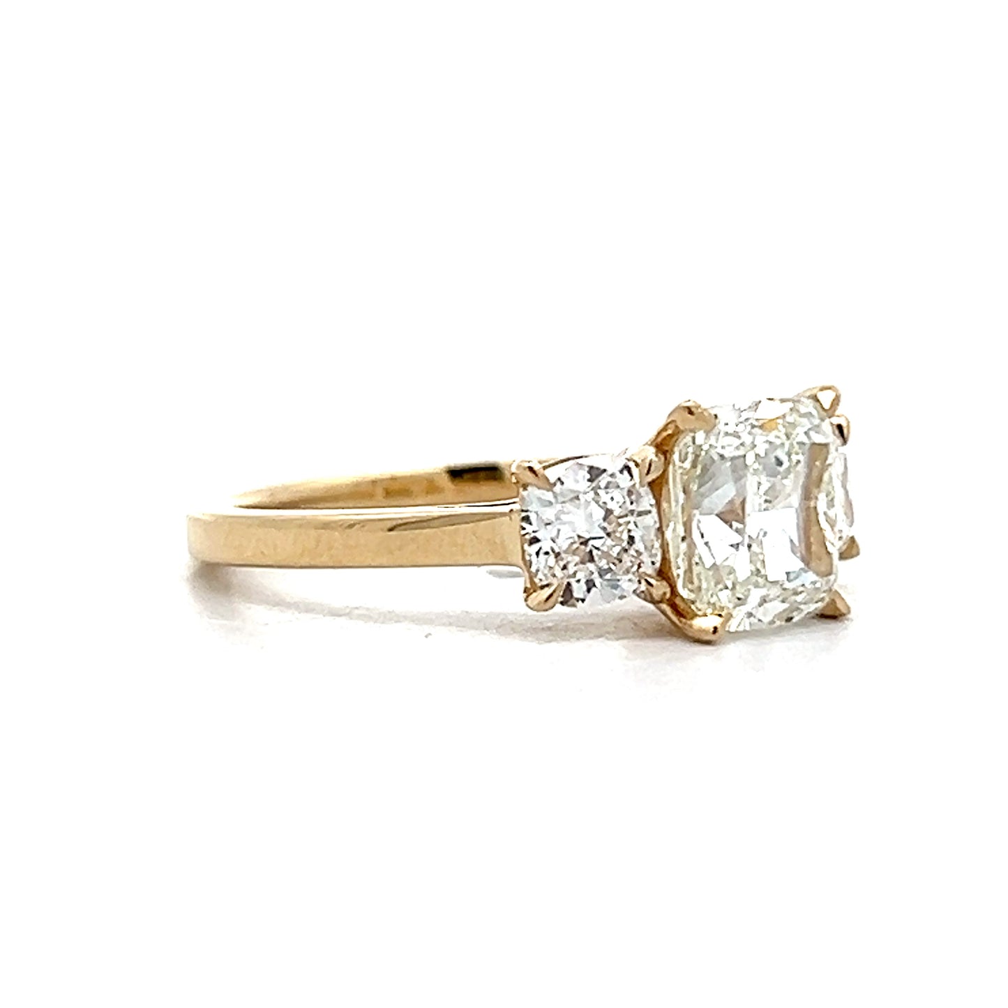 2.02 Cushion Three Stone Engagement Ring 14k