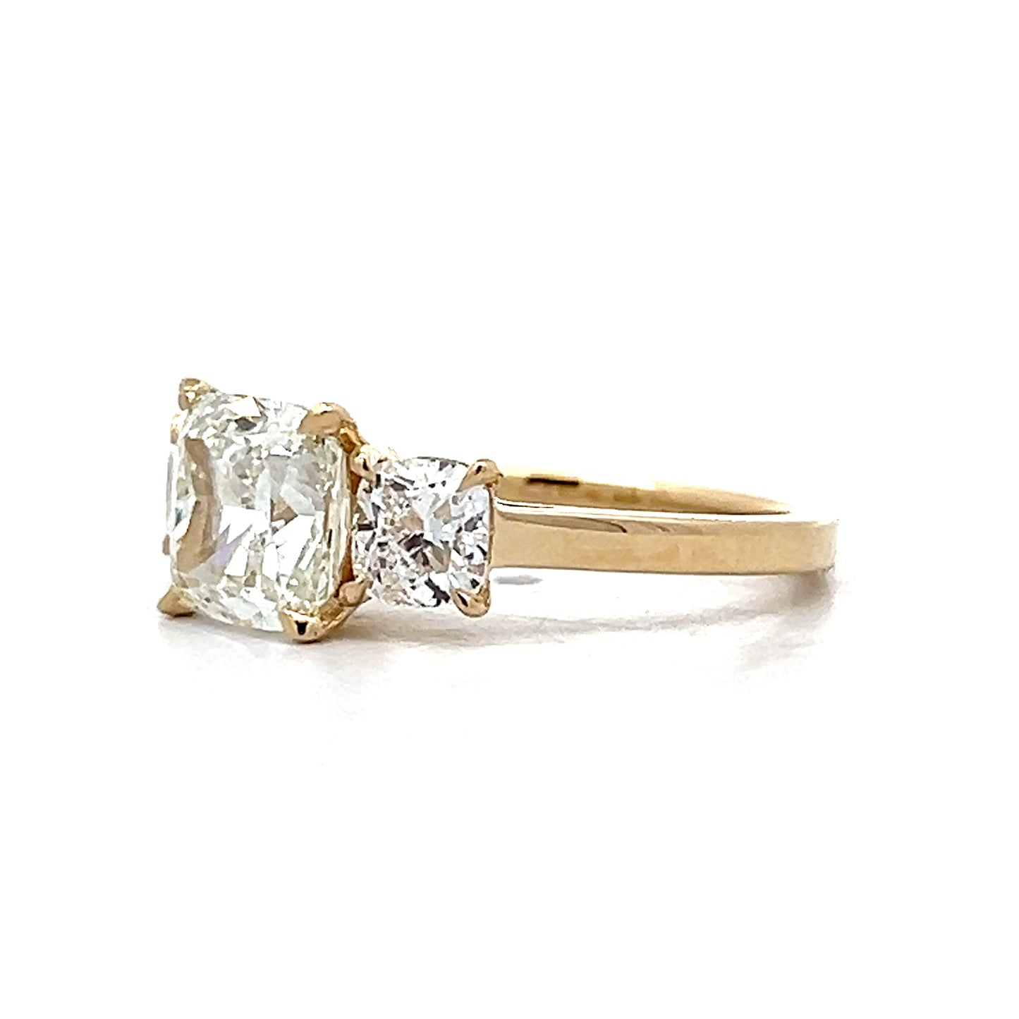 2.02 Cushion Three Stone Engagement Ring 14k