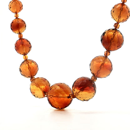 Vintage Mid-Century Citrine Bead Necklace in 14k
