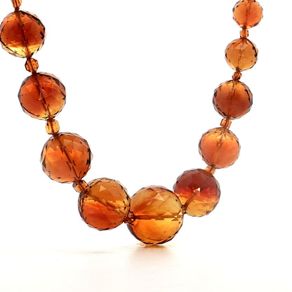 Vintage Mid-Century Citrine Bead Necklace in 14k