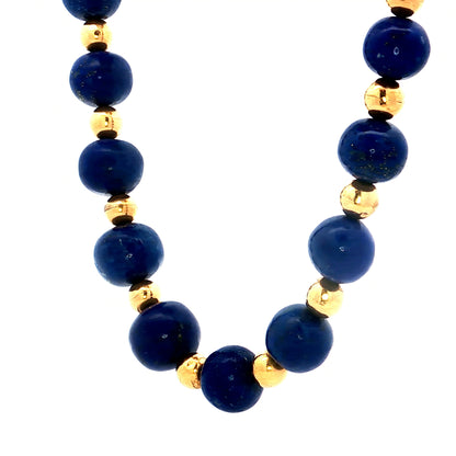 Vintage Mid-Century Lapis Lazuli Necklace in 14k
