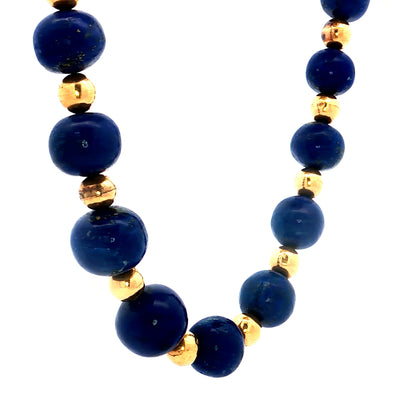 Vintage Mid-Century Lapis Lazuli Necklace in 14k