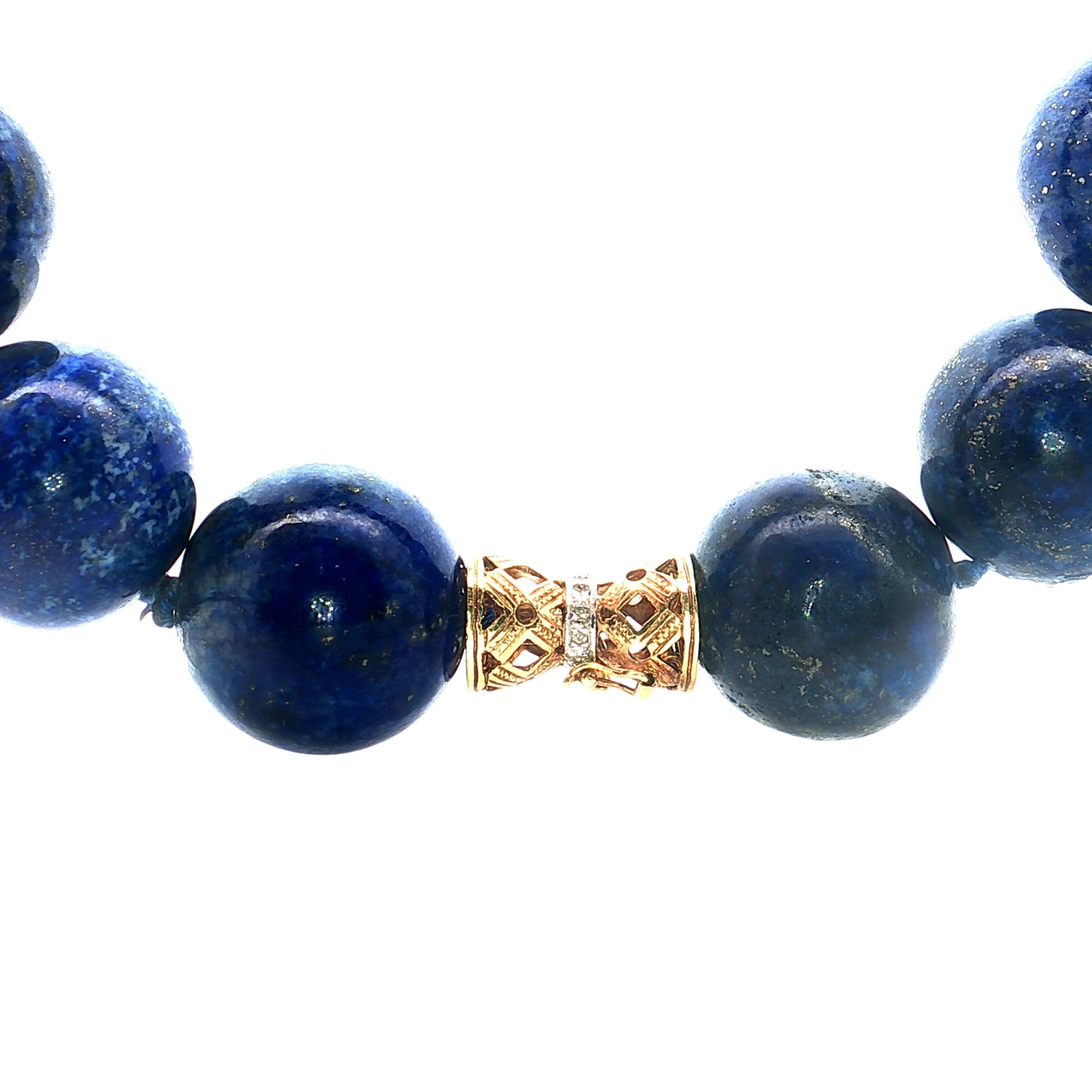 Vintage Lapis Lazuli Bead Necklace in 14k Yellow Gold