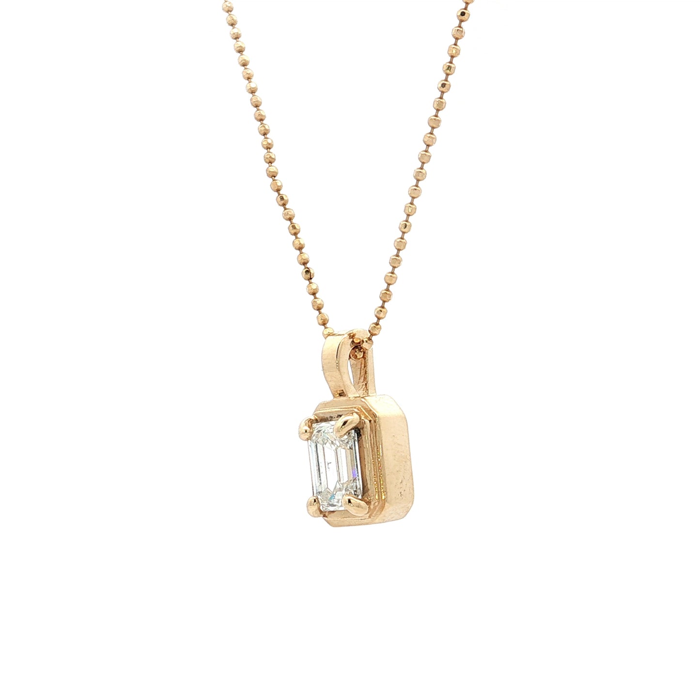 .85 Emerald Cut Diamond Pendant Necklace 14k